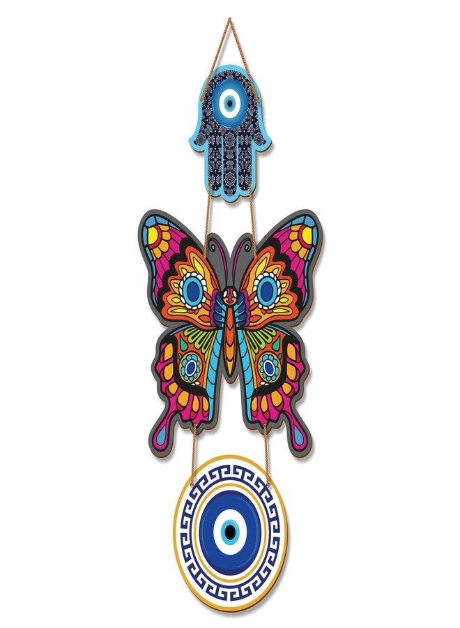 IT2M Wooden Butterfly Evil Eye Wall Hanging for Wall Decor | Home Decor Items (16 X 6.5 Inches, DSS1) - Image 1